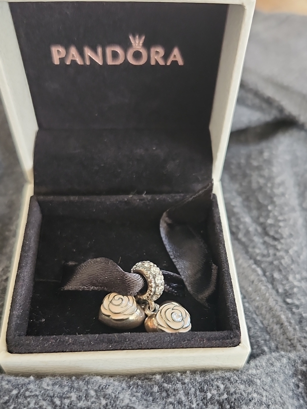 Pandora Rose Gold Flower Dangle Charms with Pavé Spacer